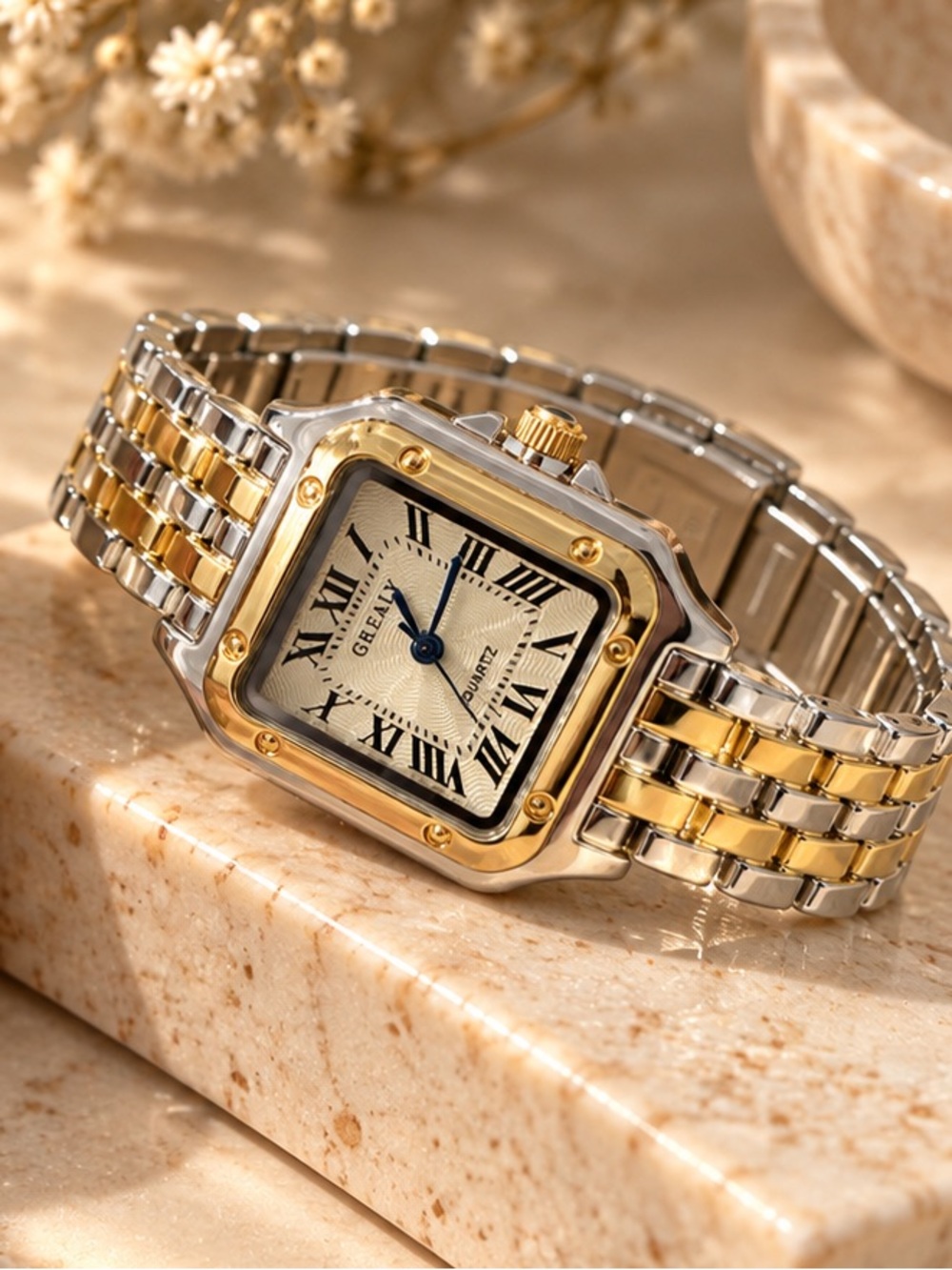 Two-Tone Women's Square Bracelet Watch